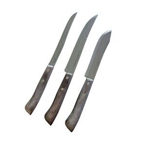 Vtg Flint Stainless Vanadium USA Lot Of 3 Bread - Fillet - Butcher Knives
